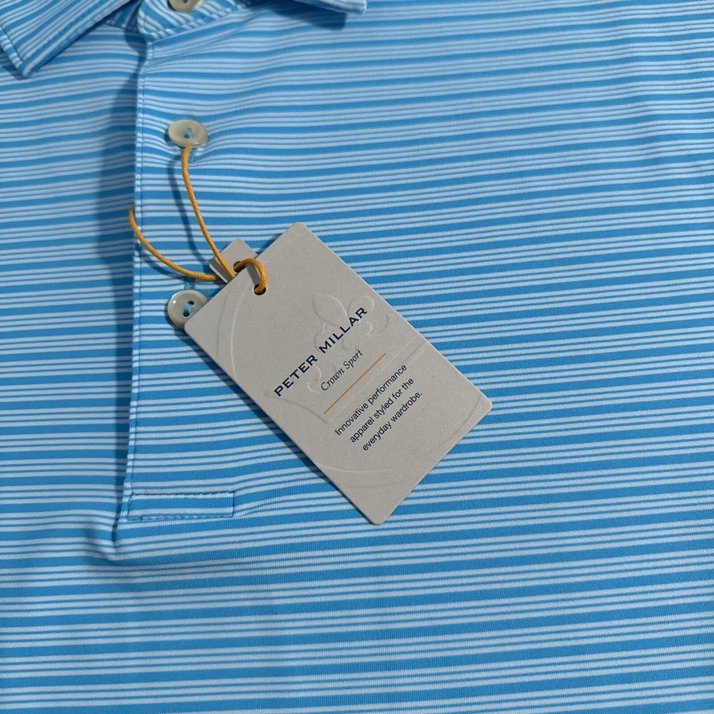 NEW Peter Millar Summer Comfort Men's Size XL Carribean Blue Striped Golf Polo